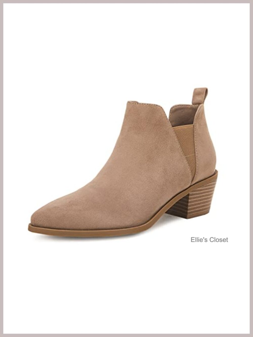 Women's Faux Suede Stacked Chunky Heel Slip On Pointed Toe Ankle Booties